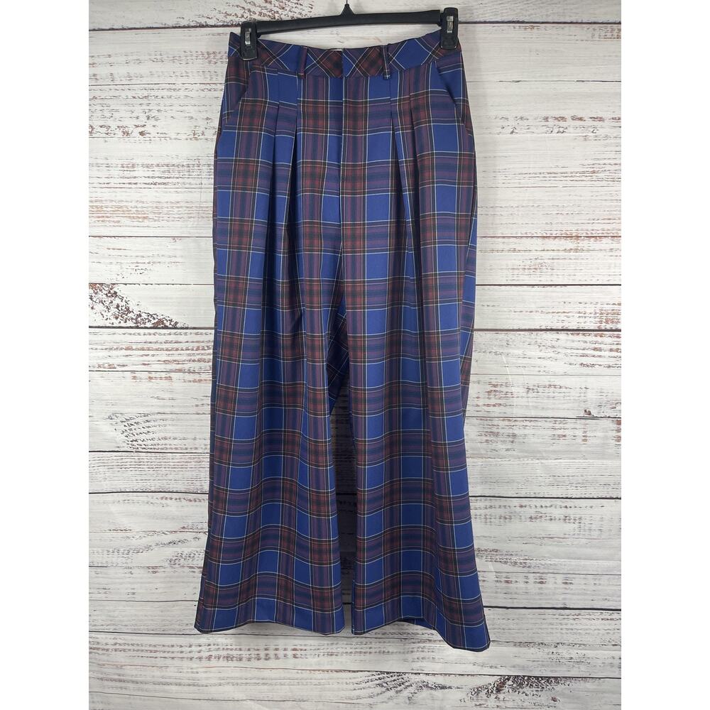Maeve Anthropologie Pants Womens Small Blue Plaid Wide Leg Elastic Waist Dress